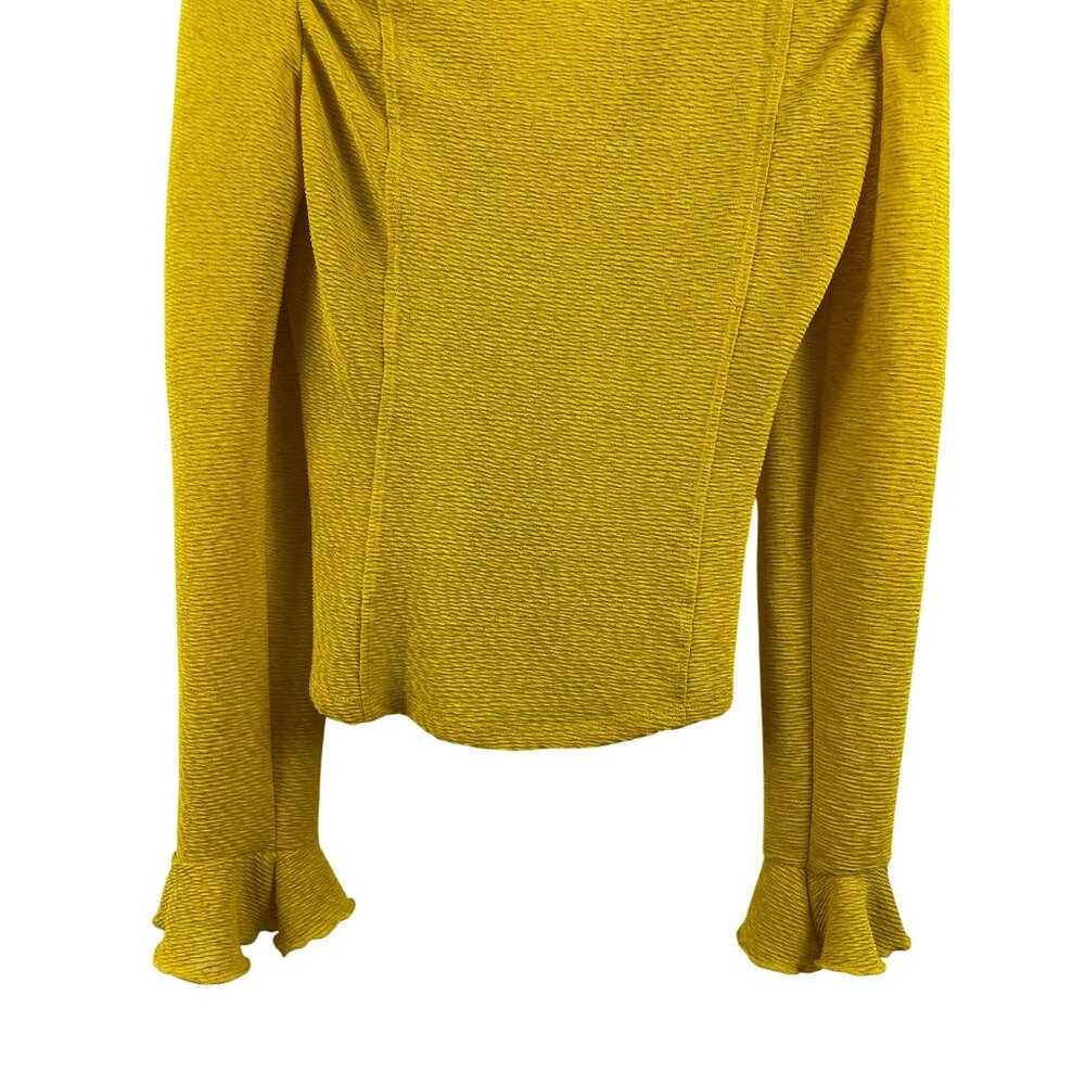 Anthropologie Women's Small Mustard Yellow Collared Flounce Sleeve Button Blouse - Picture 10 of 10